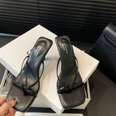 LIZAKOSHT  -  Summer High Heels Slipper Women Sandals French Style Lazy Style Narrow Band Slipper Design Slides Vacation Flip Flops Mujer